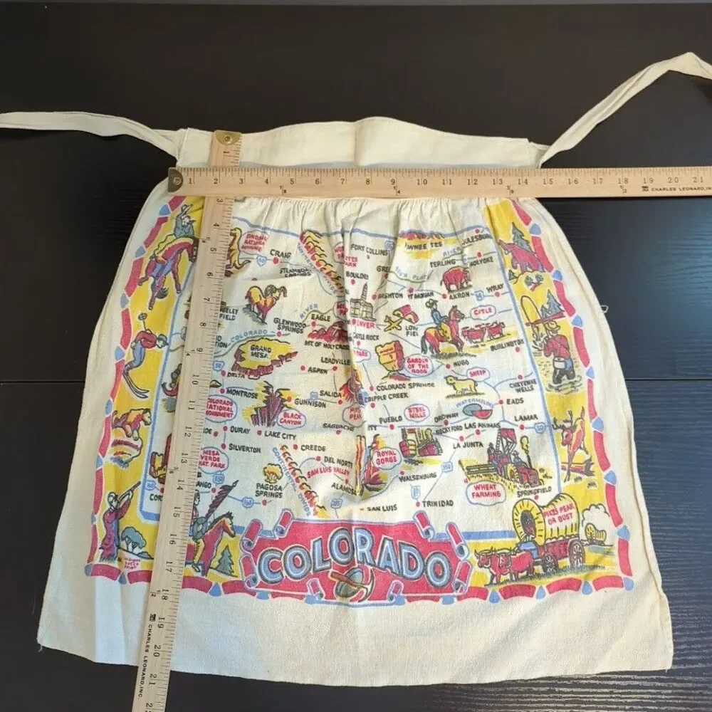 Vintage 40s/50s Colorado‎ State Landmarks Souvenir Travel Kitchen Apron